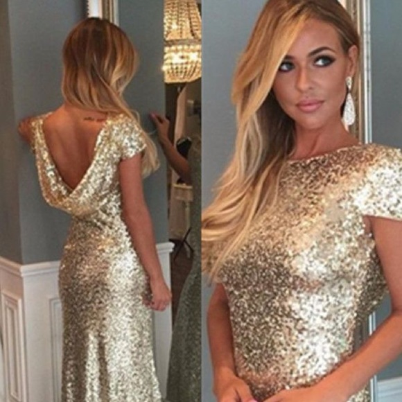 Dresses & Skirts - Gold draped back mermaid prom dress